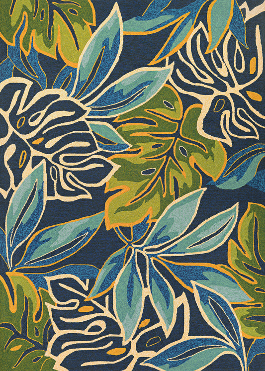 Couristan Covington Areca Palms Azure-Forest Green Round Rug 7'10" x 7"10"