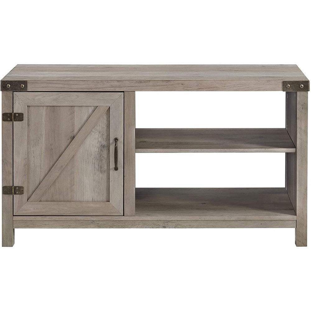 44" Asymmetrical Barn Door Farmhouse TV Stand - Gray Wash