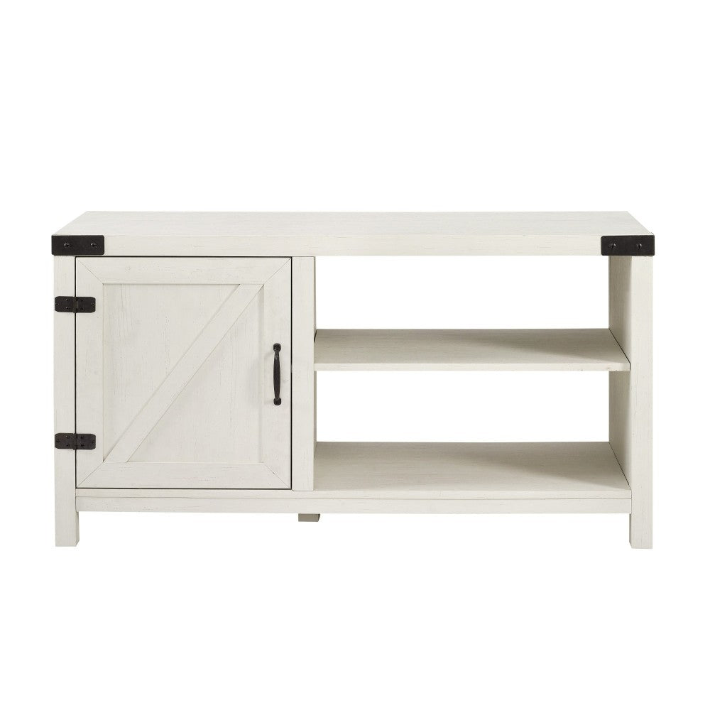 44" Asymmetrical Barn Door Farmhouse TV Stand - Brushed White