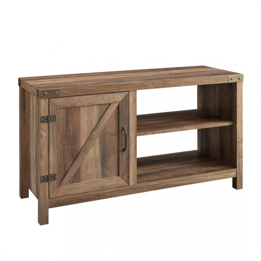 44" Asymmetrical Barn Door Farmhouse TV Stand - Rustic Oak