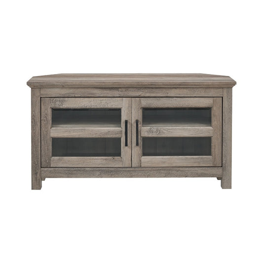 44" Transitional Modern Farmhouse Wood Corner TV Stand - Gray Wash