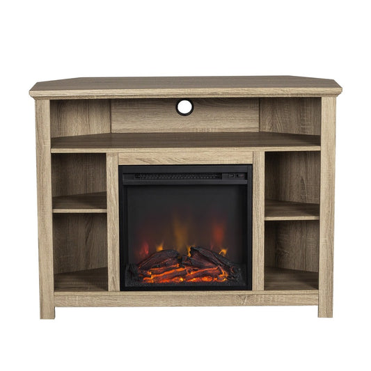 44" Wood Corner Fireplace TV Stand - Driftwood