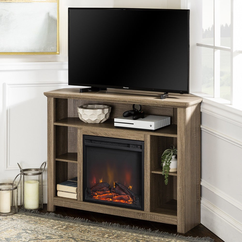 44" Wood Corner Fireplace TV Stand - Driftwood