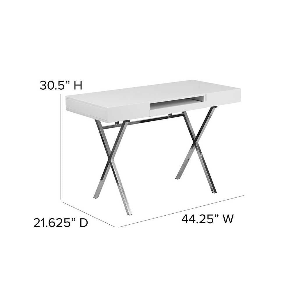 44.25''W x 21.625''D White Computer Desk with Keyboard Tray and Drawers