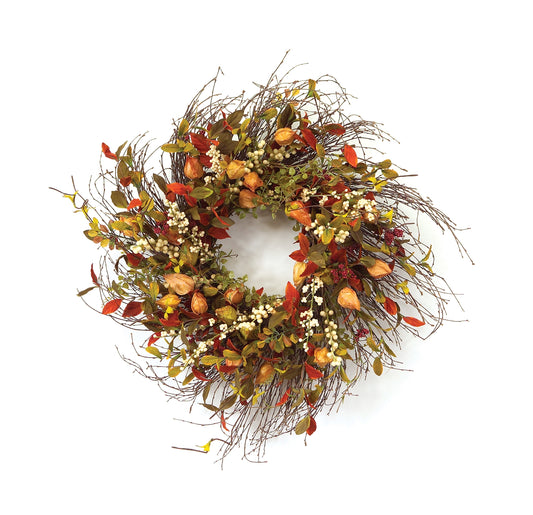 Cape Gooseberry Wreath 20"D Twig/Fabric