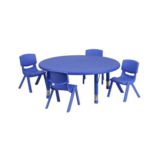 45'' Round Blue Plastic Height Adjustable Activity Table Set with 4 Chairs