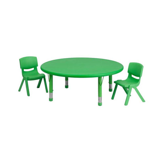 45'' Round Green Plastic Height Adjustable Activity Table Set with 2 Chairs