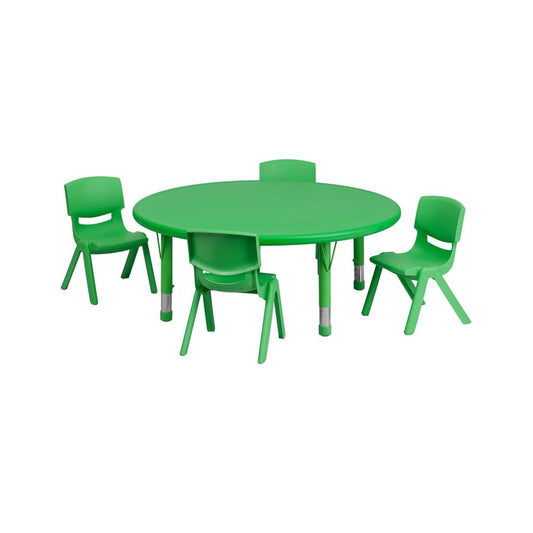 45'' Round Green Plastic Height Adjustable Activity Table Set with 4 Chairs