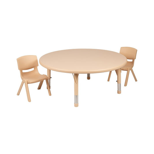 45" Round Natural Plastic Height Adjustable Activity Table Set with 2 Chairs