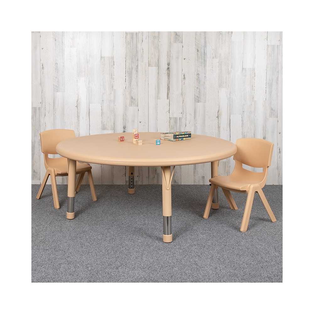 45" Round Natural Plastic Height Adjustable Activity Table Set with 2 Chairs