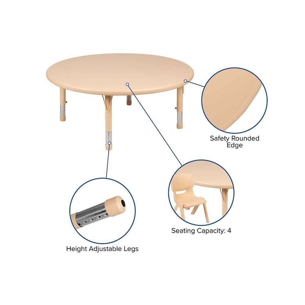 45" Round Natural Plastic Height Adjustable Activity Table Set with 2 Chairs