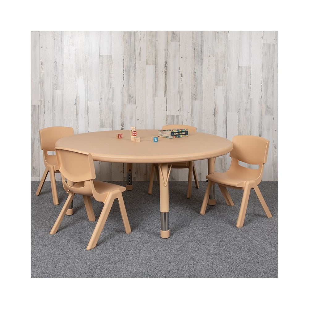 45" Round Natural Plastic Height Adjustable Activity Table Set with 4 Chairs