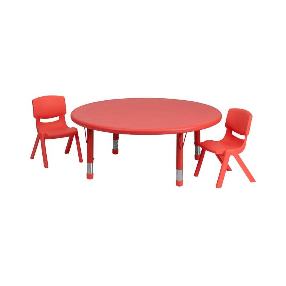 45'' Round Red Plastic Height Adjustable Activity Table Set with 2 Chairs