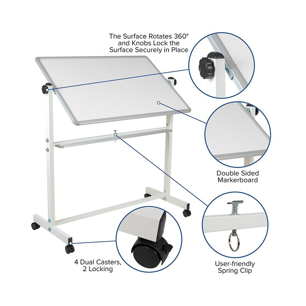 45.25"W x 54.75"H Double-Sided Mobile White Board with Pen Tray