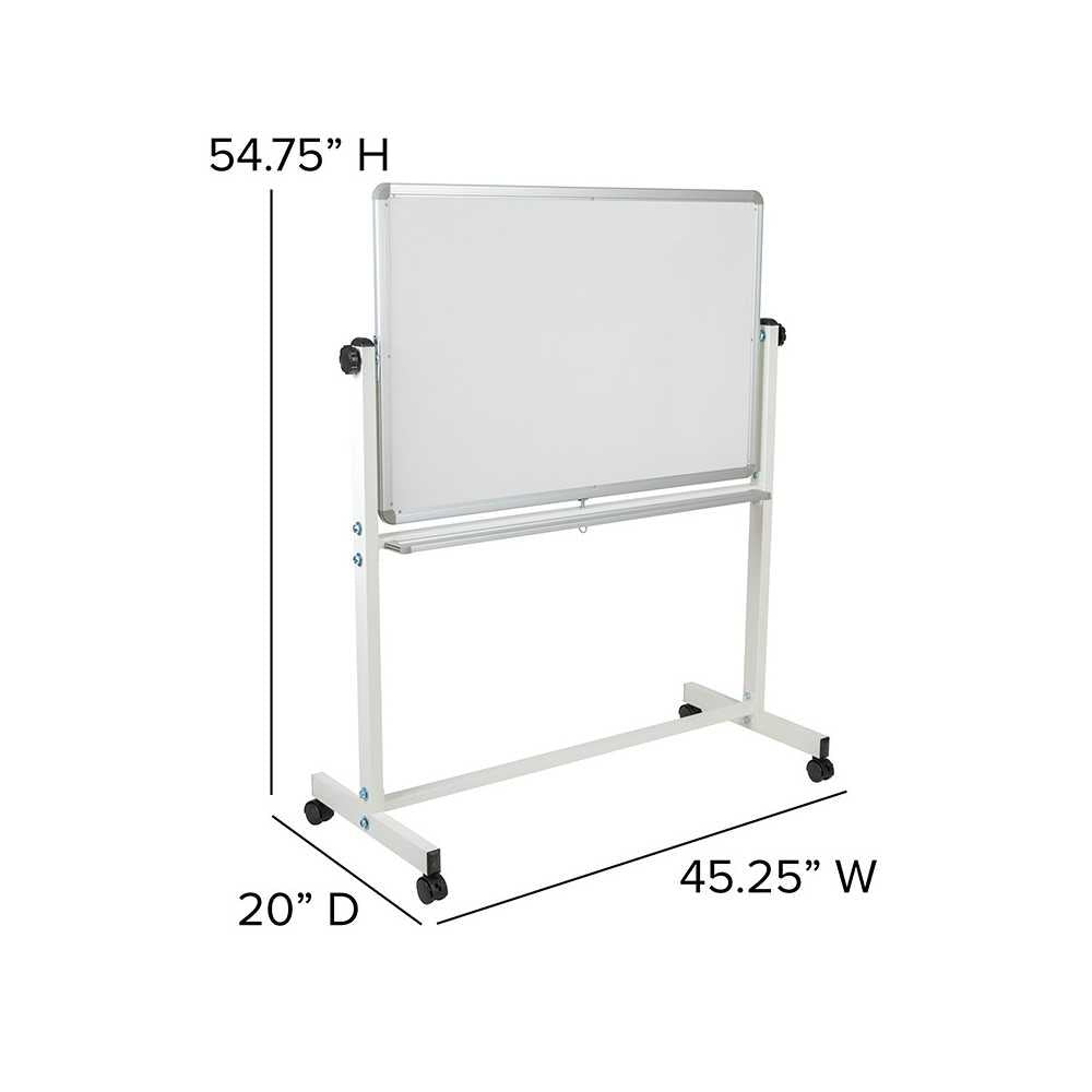 45.25"W x 54.75"H Double-Sided Mobile White Board with Pen Tray
