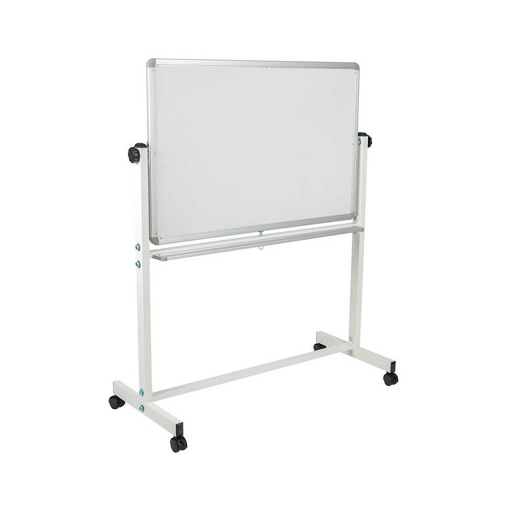 45.25"W x 54.75"H Reversible Mobile Cork Bulletin Board and White Board with Pen Tray