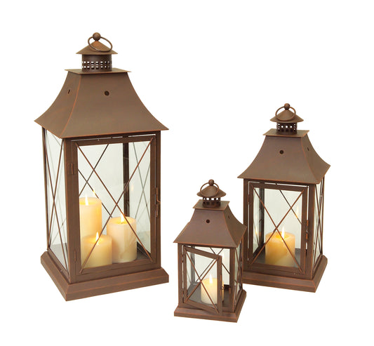 Lantern (Set Of 3) 11.5", 17", 24"H Metal/Glass