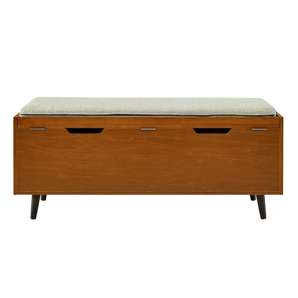 46" Mid Century Storage Bench with Cushion - Acorn/Tan
