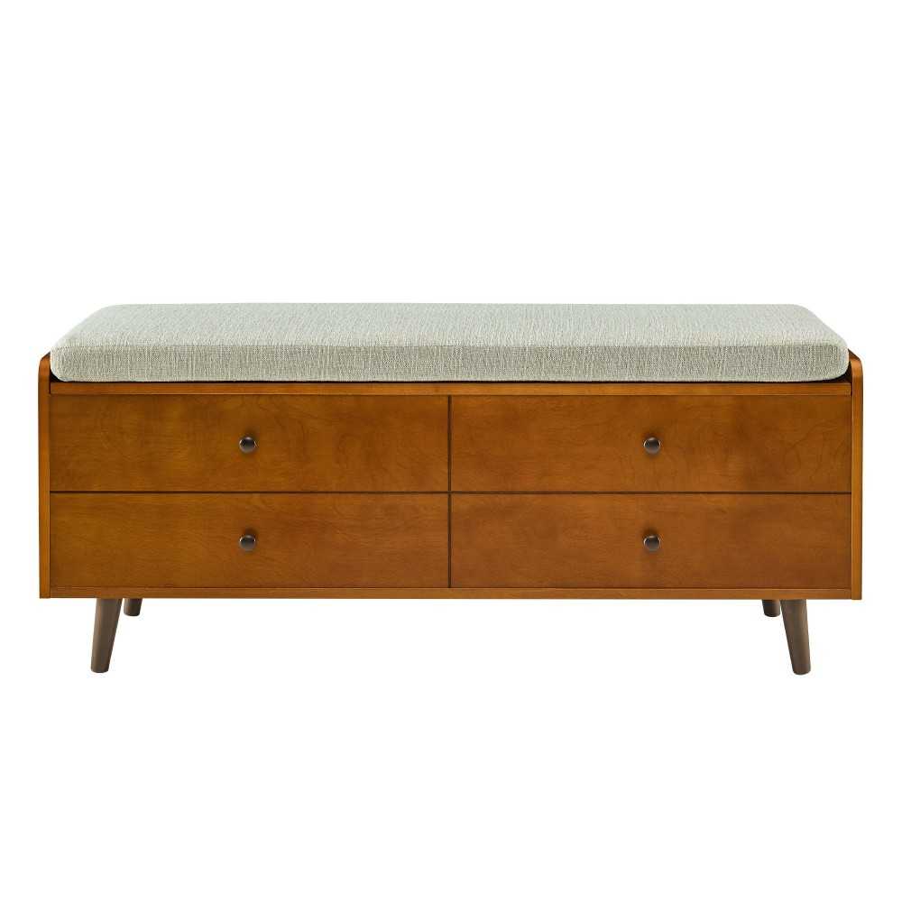 46" Mid Century Storage Bench with Cushion - Acorn/Tan