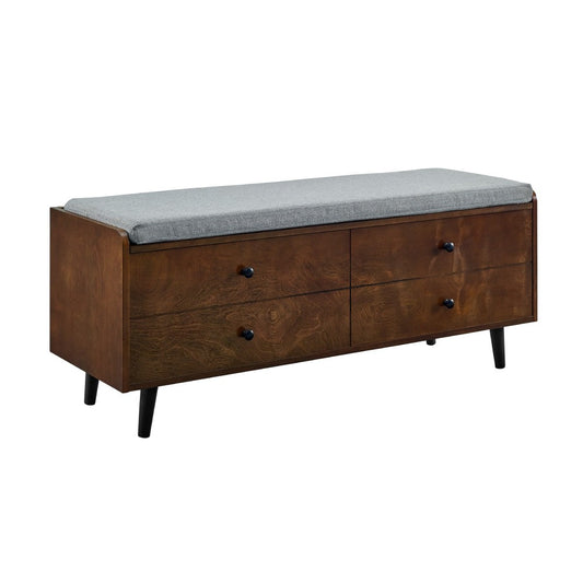 46" Mid Century Storage Bench with Cushion - Dark Walnut/Gray