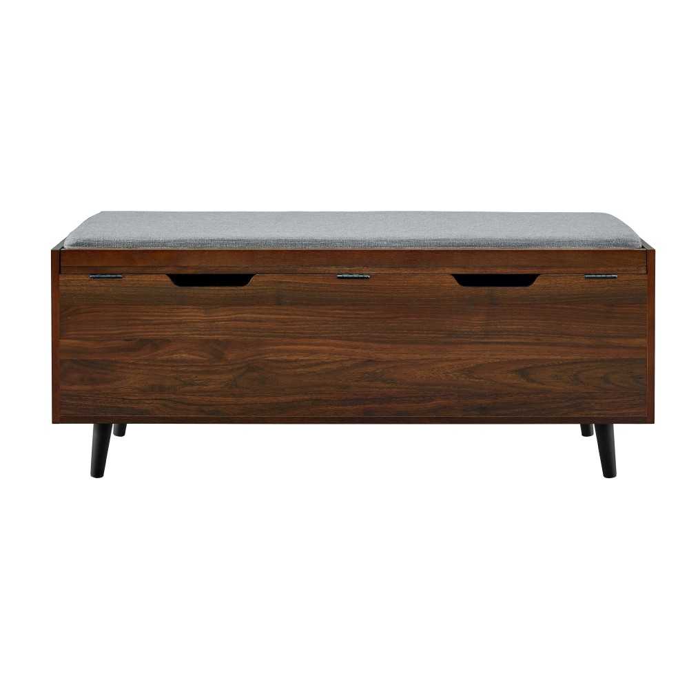 46" Mid Century Storage Bench with Cushion - Dark Walnut/Gray