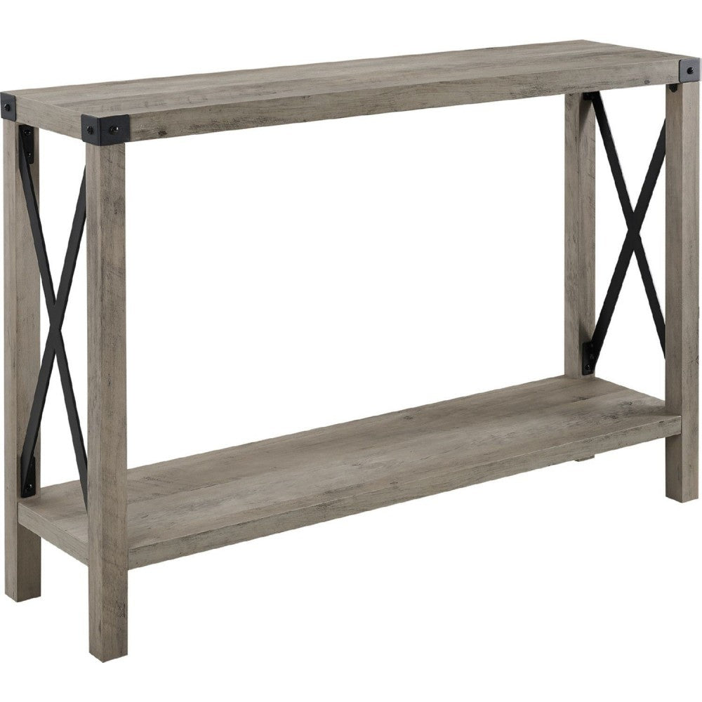 46" Rustic Farmhouse Metal X Entry Table - Gray Wash
