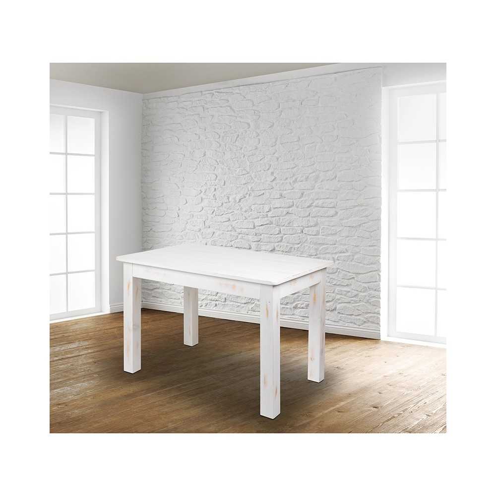 46" x 30" Rectangular Antique Rustic White Solid Pine Farm Dining Table