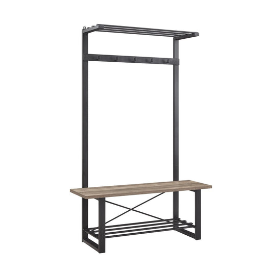 47" Industrial Wood Hall Tree - Gray Wash