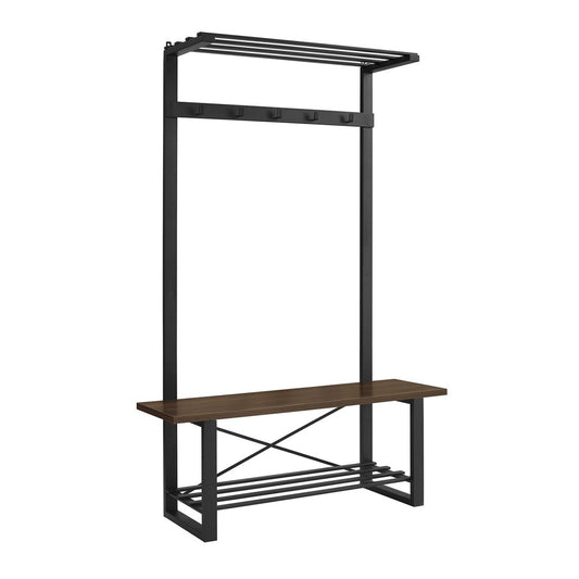 47" Industrial Wood Hall Tree - Dark Walnut