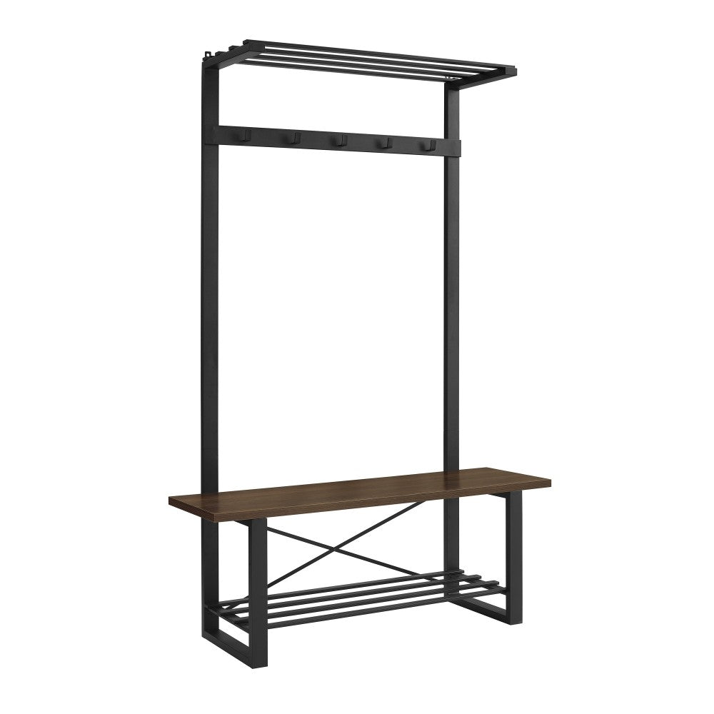 47" Industrial Wood Hall Tree - Dark Walnut