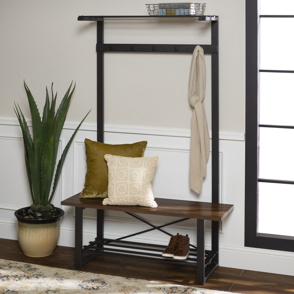 47" Industrial Wood Hall Tree - Dark Walnut