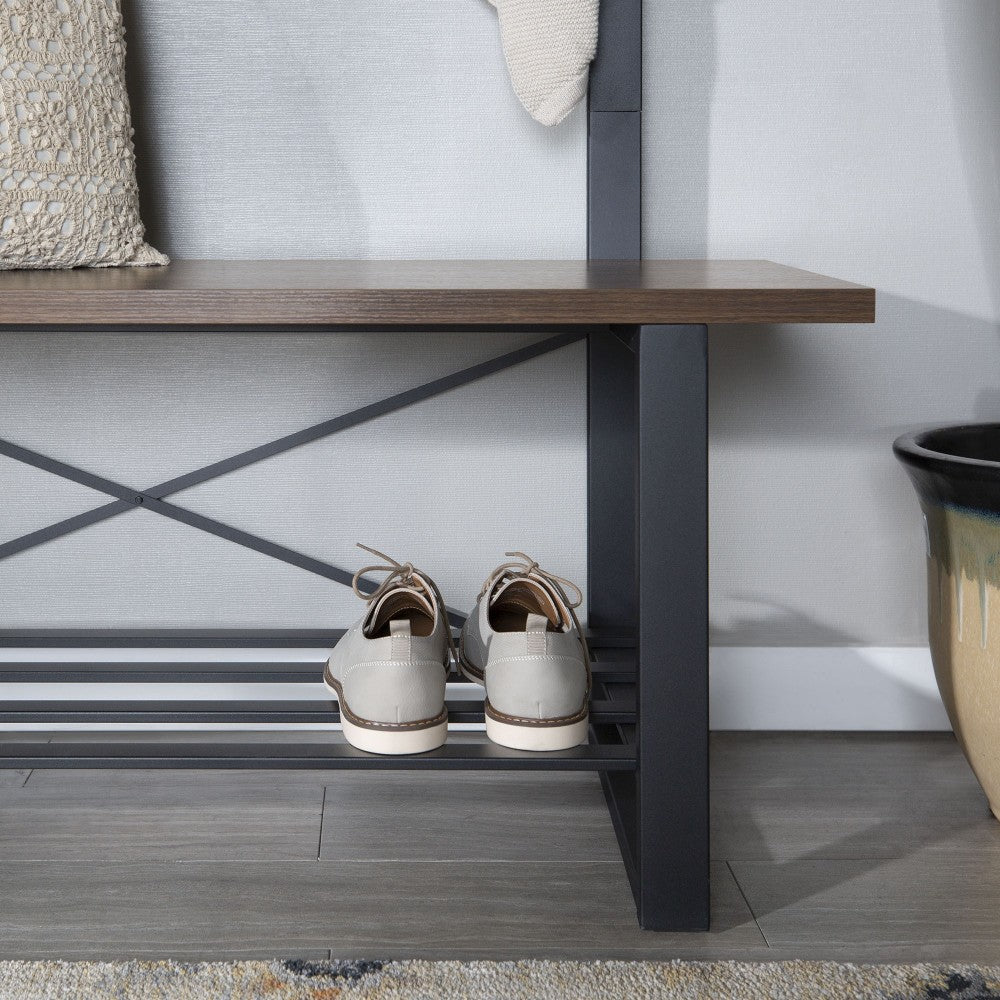 47" Industrial Wood Hall Tree - Dark Walnut