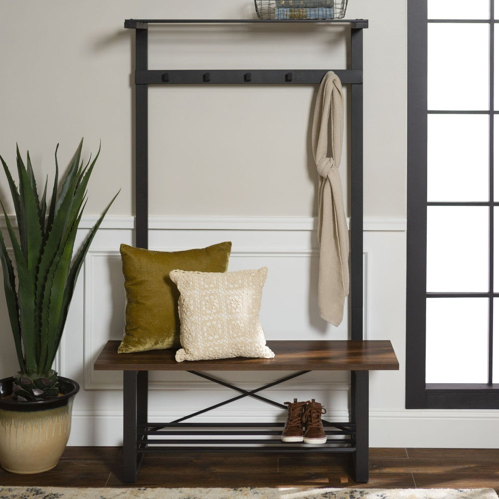 47" Industrial Wood Hall Tree - Dark Walnut