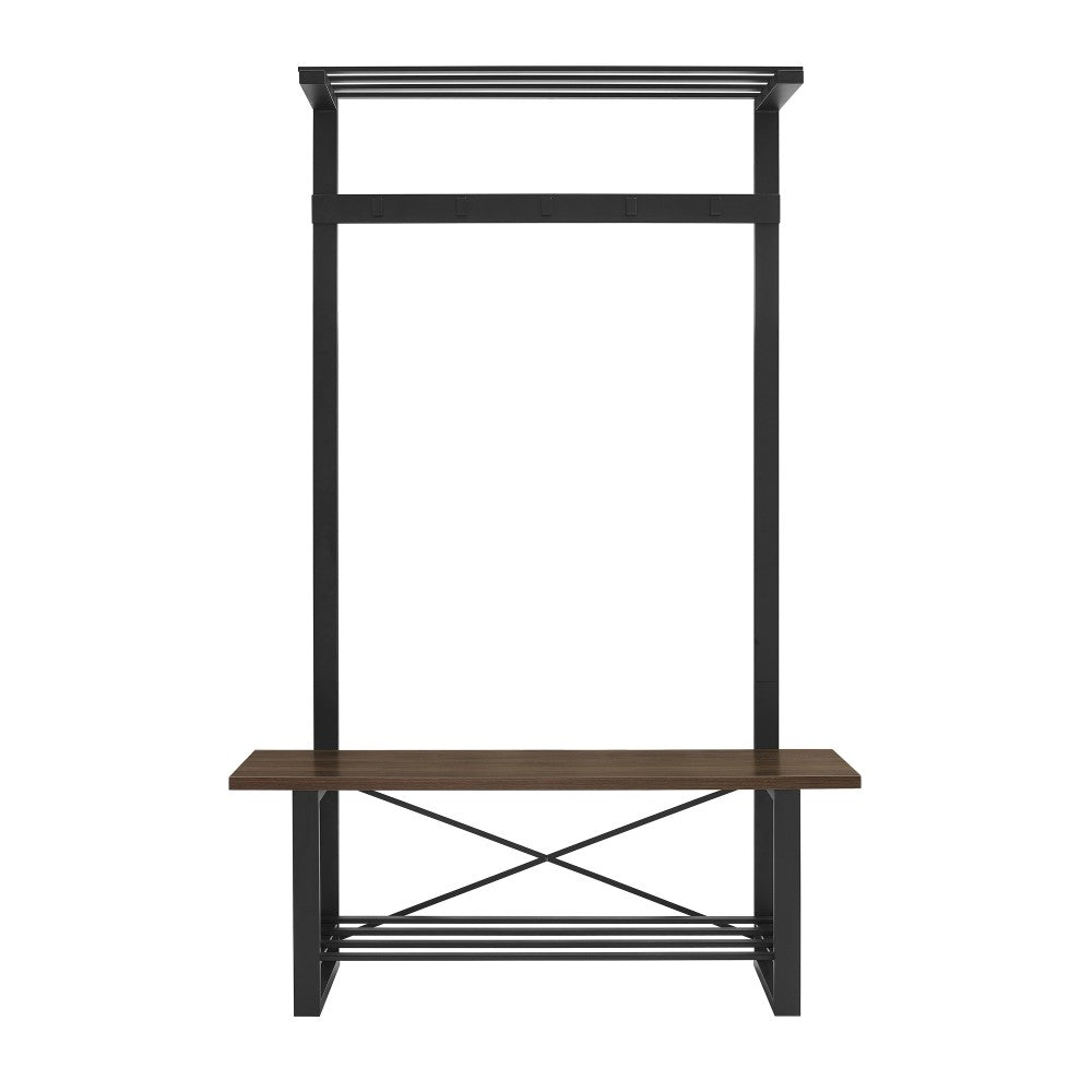 47" Industrial Wood Hall Tree - Dark Walnut