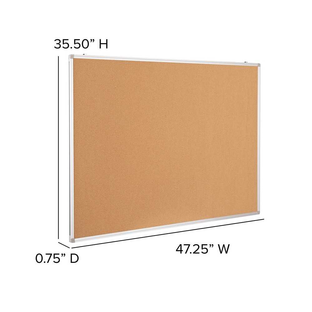 47.25"W x 35.5"H Natural Cork Board with Aluminum Frame