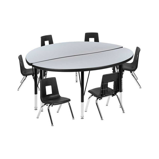 47.5" Circle Wave Collaborative Laminate Activity Table Set with 12" Student Stack Chairs, Gray/Black