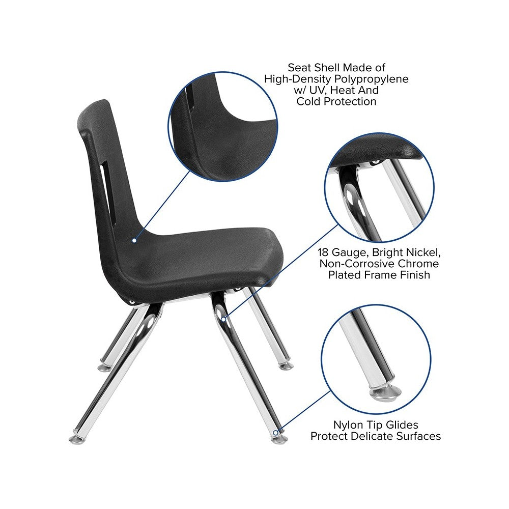 47.5" Circle Wave Collaborative Laminate Activity Table Set with 12" Student Stack Chairs, Gray/Black