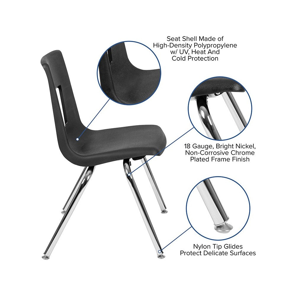 47.5" Circle Wave Collaborative Laminate Activity Table Set with 16" Student Stack Chairs, Gray/Black