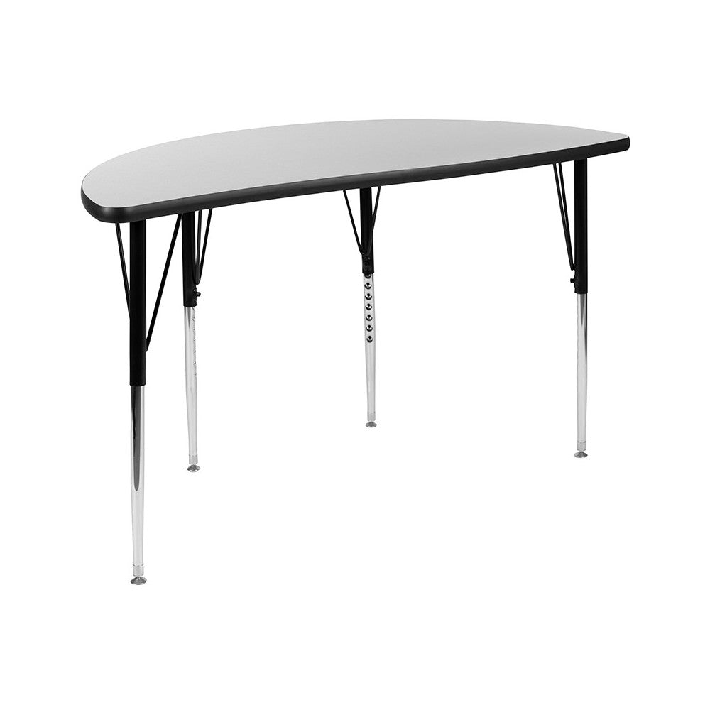 47.5" Half Circle Wave Collaborative Gray Thermal Laminate Activity Table - Standard Height Adjustable Legs