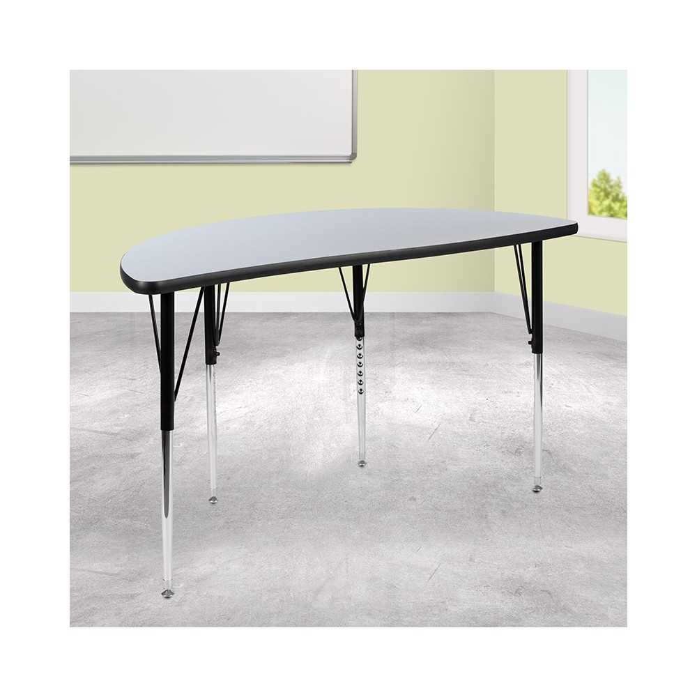 47.5" Half Circle Wave Collaborative Gray Thermal Laminate Activity Table - Standard Height Adjustable Legs