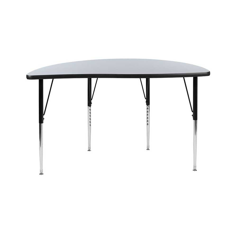 47.5" Half Circle Wave Collaborative Gray Thermal Laminate Activity Table - Standard Height Adjustable Legs