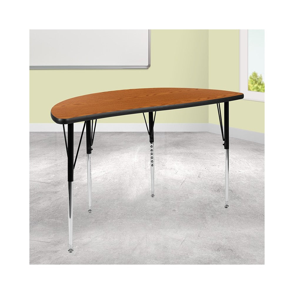 47.5" Half Circle Wave Collaborative Oak Thermal Laminate Activity Table - Standard Height Adjustable Legs