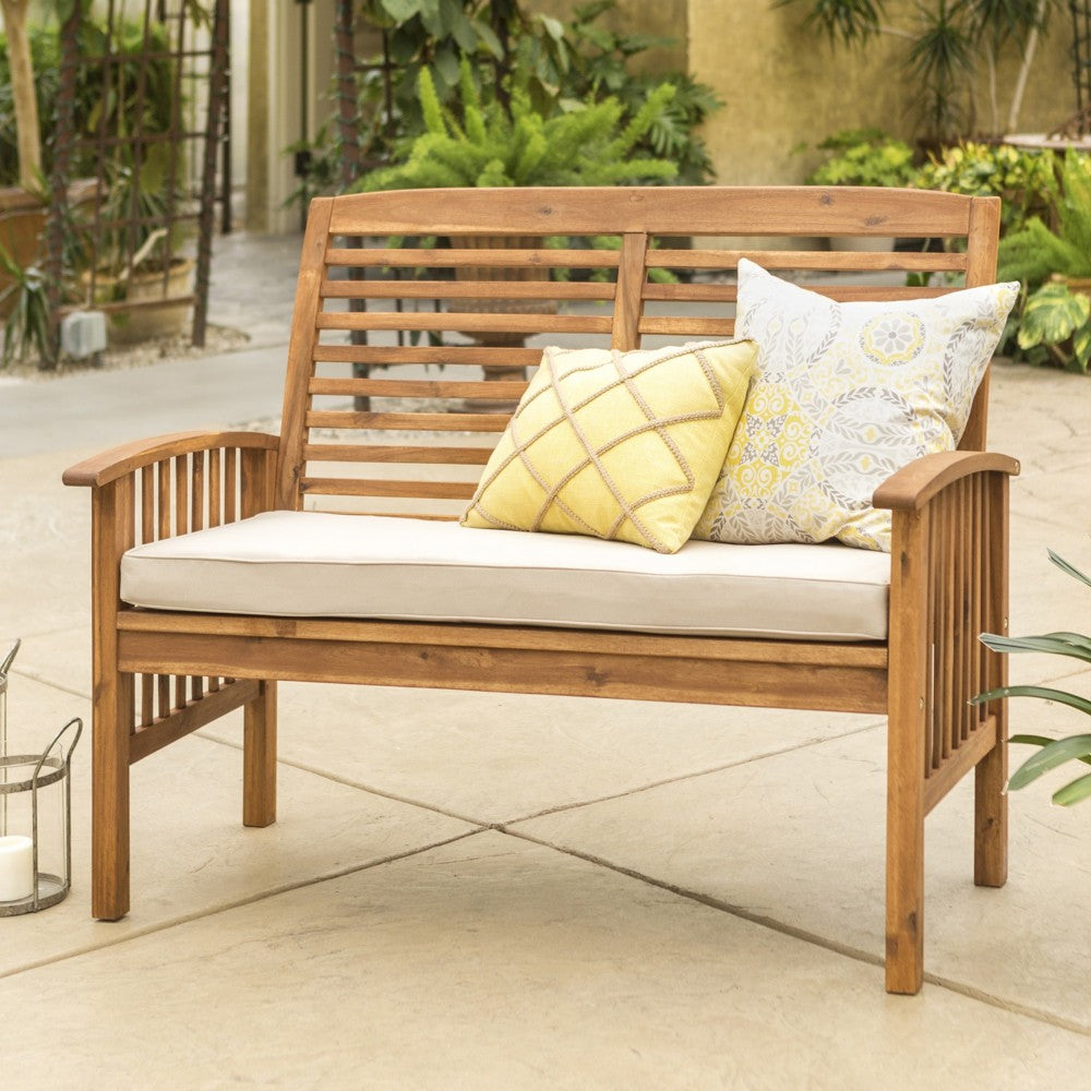 48" Acacia Wood Outdoor Patio Loveseat - Brown