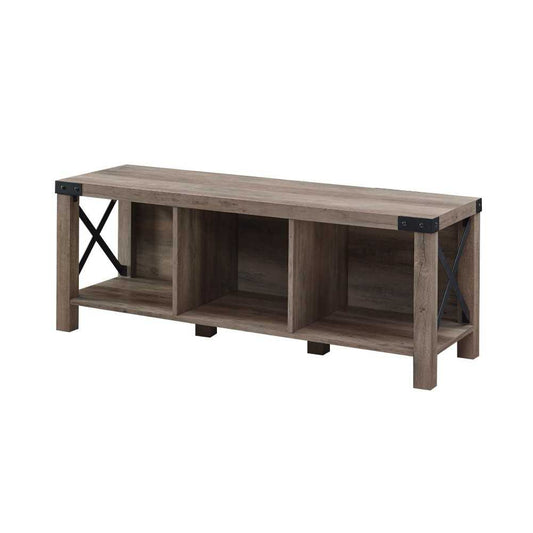 48" Farmhouse Metal X Entry Bench with Storage - Gray Wash