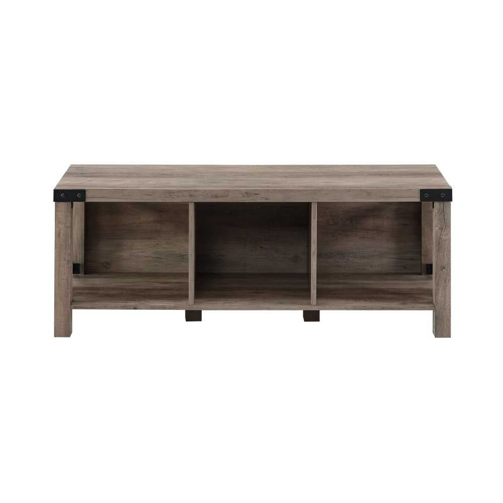 48" Farmhouse Metal X Entry Bench with Storage - Gray Wash