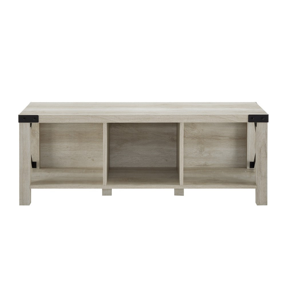 48" Farmhouse Metal X Entry Bench with Storage - White Oak
