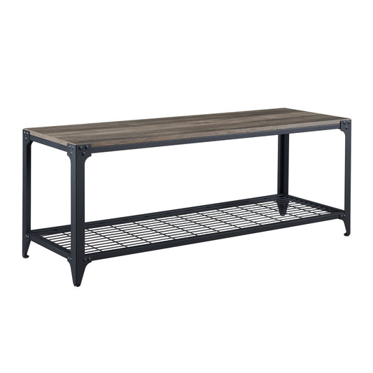 48" Industrial Angle Iron Entry Bench with Shelf - Gray Wash