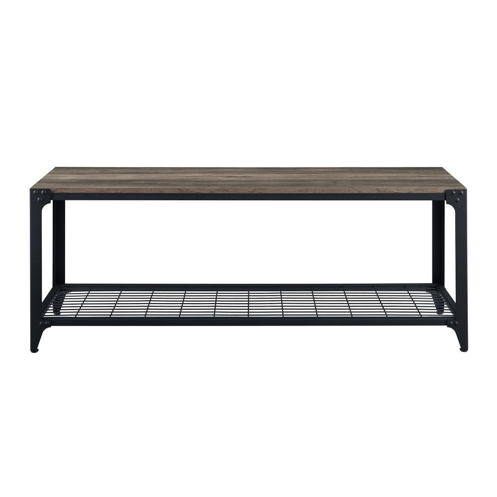 48" Industrial Angle Iron Entry Bench with Shelf - Gray Wash
