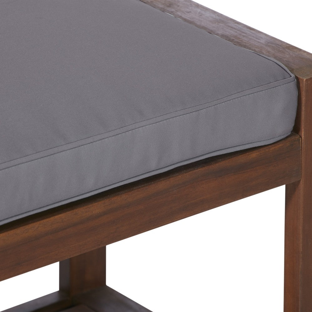 48" Patio Wood Bench with Cushion - Dark Brown/Gray