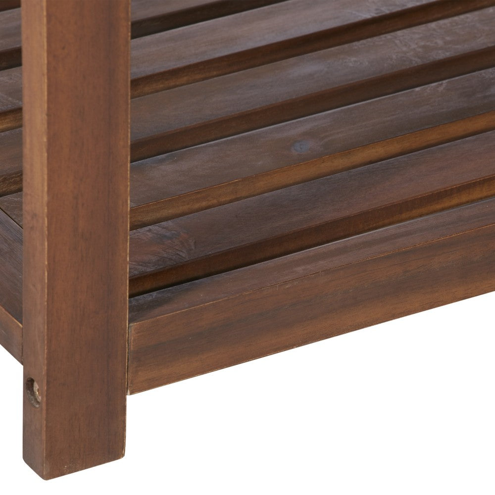 48" Patio Wood Bench with Cushion - Dark Brown/Gray
